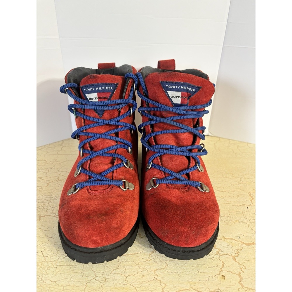 Vintage Tommy Hilfiger Outdoors Red Suede Hiking Boots Men's 5M Y2K 90s